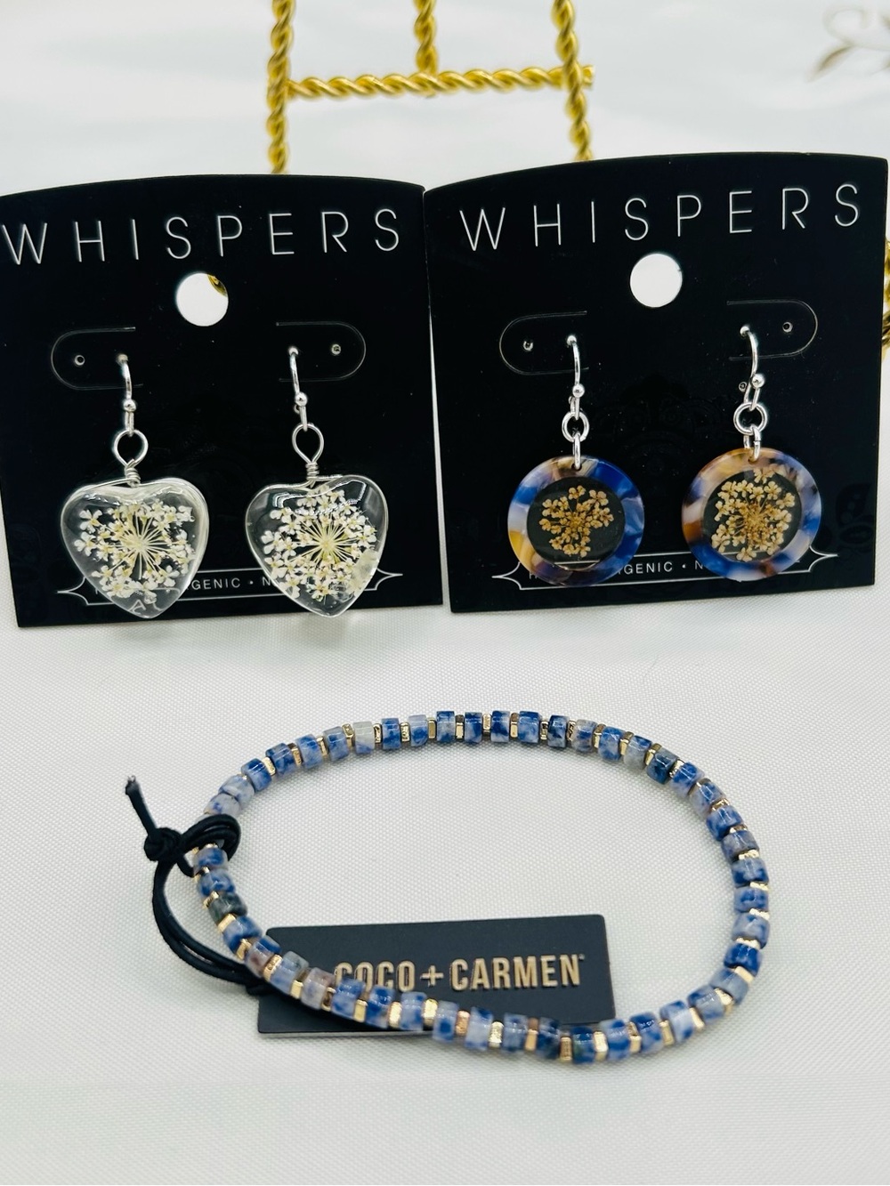 3-Piece Boutique Pressed Flower & Blue Stone Lot – Coco + Carmen & Whispers